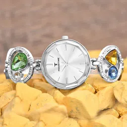 Franktime Women Brass Patterned Dial & Stainless Steel Bracelet Style Straps Analogue Watch FT-0030 S-image-97