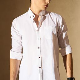 DENNISON Men White Smart Slim Fit Casual Cotton Linen Casual Shirt-image-12