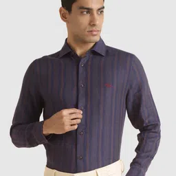 Andamen Premium Slim Fit Striped Cutaway Collar Linen Formal Shirt-image-76