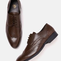 House of Pataudi Men Coffee Brown Handcrafted Leather Formal Brogues-image-35