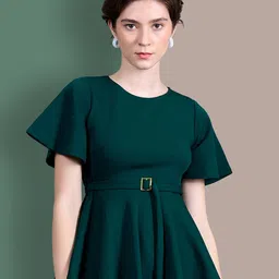 Chemistry Women Solid Slim Fit Round Neck Short Sleeve Regular Length Work wear Top-picture-31