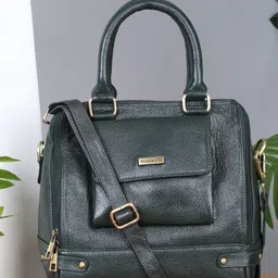 Teakwood Leathers Textured Leather Oversized Bowling Handheld Bag with Cut Work-11