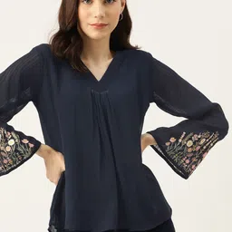 DressBerry Self Design Flared Sleeve Georgette Top-picture-25