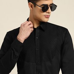Hancock Men Tuxedo Quilted Satin Pure Cotton Slim Fit Formal Shirt-image-74