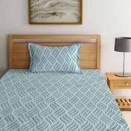 KLOTTHE Blue Floral 300 TC Fitted Single Bedsheet with 1 Pillow Cover-picture-43