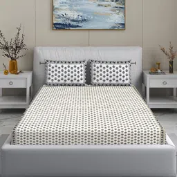 MODEFE Cream-Coloured 144 TC Cotton King Bedsheet With 2 Pillow Covers- 2.2 M x 2.7 M-image-9