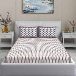 MODEFE Cream-Coloured 144 TC Cotton King Bedsheet with 2 Pillow Covers - 2.2 M x 2.7 M-image-13