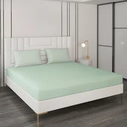 Monte Carlo Sea Green 400 TC Cotton King Bedsheet with 2 Pillow Covers-image-33