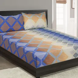 SWAYAM Beige & Blue Geometric 144 TC King Bedsheet with 2 Pillow Covers-image-84