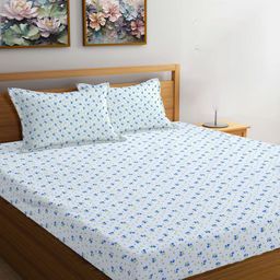 FABINALIV White & Blue Floral 300 TC King Bedsheet with 2 Pillow Covers 2.50 m x 2.25 m-image-91