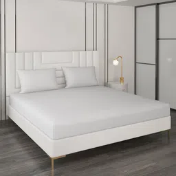 Monte Carlo Off White Cotton 400 TC King Bedsheet with 2 Pillow Covers-image-32