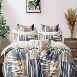 Cortina Grey & Brown Printed 144 TC Queen Bedsheet with 2 Pillow Covers-16