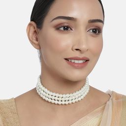 I Jewels White & Gold-Plated 3 Layer Handcrafted Choker Necklace-image-24