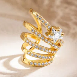 Rubans 18K Gold-Plated Cubic Zirconia Studded Spiral Openable Ear Cuff Earrings-10