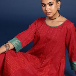 Taavi Woven Festive Checked A-Line Kurta-image-6