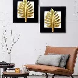 VAS collection home Gold Toned 2 Pcs Textured Wooden Wall Plates-image-74
