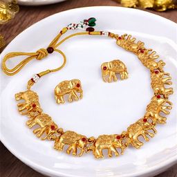 LUCKY JEWELLERY Gold-Plated Stones-Studded Traditional Jewellery Set-image-50