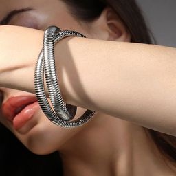 SOHI Women Silver-Plated Ribbed-Intertwine Bangle-Style Bracelet-image-42