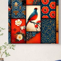 Myntra Elegant Homes Red & Blue Birds and Flowers Canvas Wall Art-image-93