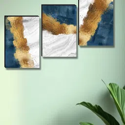 Myntra Elegant Homes Teal & Gold-Toned 3 Pieces Abstract Wall Paintings-image-72