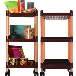Aura Brown 2 Pieces Multipurpose 3-Layer Office Storage Trolley Racks with Wheels-picture-10