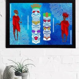 eCraftIndia Blue & Red Tribal Theme Satin Matt Texture UV Wall Art-image-81