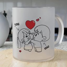 Indigifts Couple Gifts White & Red Text or Slogans Printed Glass Matte Mug 325 ml-picture-48