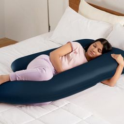 wakefit Blue Fibre Filled Pure Cotton J Shaped Maternity Pillow-image-53