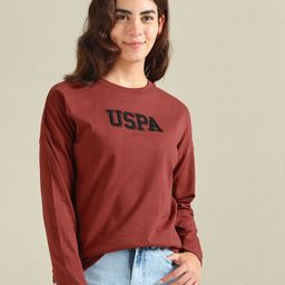 U.S. Polo Assn. Women Typography Printed Embellished Drop-Shoulder Sleeves T-shirt-image-82