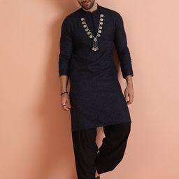 KISAH Men Self Design Regular Fit Ethnic Motifs Kurta Patiala Set-image-98