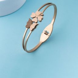 RHOSYN Rose Gold-Plated Stainless Steel Cubic Ziconia Studded Bangle-Style Bracelet-image-27