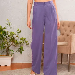 SASSAFRAS worklyf Women Straight Fit Easy Wash Pleated Parallel Trousers-image-91