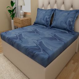 Himeya Blue Abstract Cotton 180 TC King Bedsheet With 2 Pillow Covers-image-34