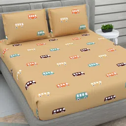 DREAM WEAVERZ Beige Printed 220 TC Glazed Cotton Double Bedsheet with 2 Pillow Covers-image-5