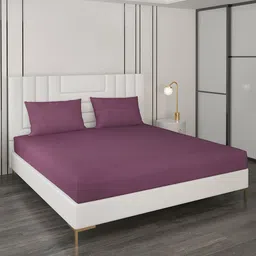 Monte Carlo Burgundy Cotton 400 TC King Bedsheet with 2 Pillow Covers-image-31