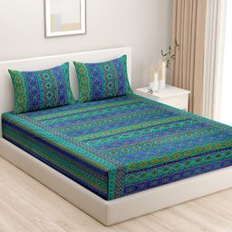 SWAYAM Green & Blue 180 TC Cotton Double Bedsheet with 2 Pillow Covers-image-26