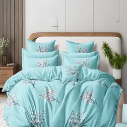Cortina Blue & Pink Printed 144 TC Queen Bedsheet with 2 Pillow Covers-picture-57