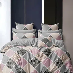 Cortina Pink & Grey Printed 144 TC Queen Bedsheet with 2 Pillow Covers-35