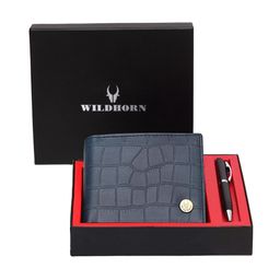 WildHorn Men Blue & Black RFID Protected Genuine Leather Wallet & Pen Accessory Gift Set-image-69