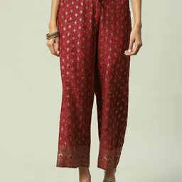 Biba Women Rust & Gold-Toned Ethnic Motifs Printed Ethnic Palazzos-picture-55