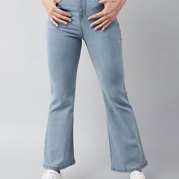 DOLCE CRUDO Women Stunning Blue High-Rise Bootcut Stretchable Jeans-picture-4
