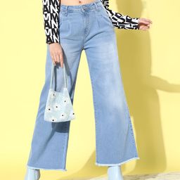 The Roadster Life Co. Women Blue Wide Leg High-Rise Light Fade Stretchable Jeans-picture-14