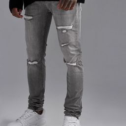 boohooMAN Skinny Fit Mildly Distressed Light Fade Stretchable Jeans-image-17
