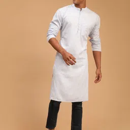 SHVAAS by VASTRAMAY Men Blue Organic Cotton Solid Sustainable Kurta-picture-28