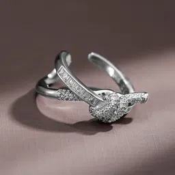 Rubans Rhodium Plated Baguette & Pave Cubic Zirconia Studded Knot Design Openable Ring image 3