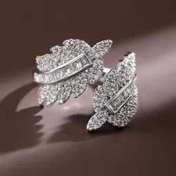 Rubans Rhodium Plated Cubic Zirconia Studded Leaf Design Adjustable Finger Ring image 3