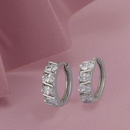 Carlton London Silver-Toned Rhodium-Plated CZ Studded Circular Hoop Earrings-15