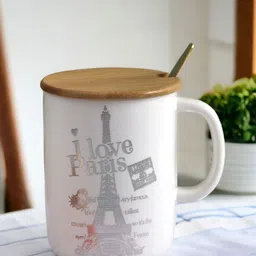 A Vintage Affair- Home Decor White & Brown Printed Ceramic Glossy Mugs-44
