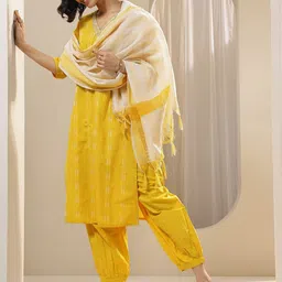 Libas Women Ethnic Motifs Regular Thread Work Kurta with Salwar & With Dupatta image 5