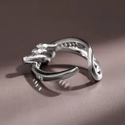 Rubans Rhodium Plated Baguette & Pave Cubic Zirconia Studded Knot Design Openable Ring image 2
